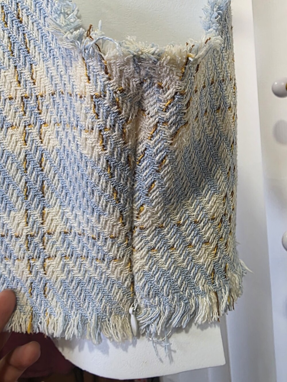 Endless Rose Medium Blue & Cream Tweed Cropped Top – Fringe Detail - Picture 4 of 6